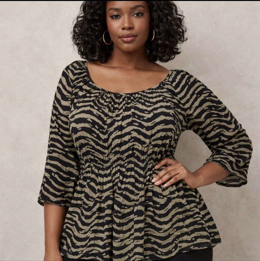 Michael Kors Animal Print Peplum Blouse Top 3/4 Sleeve Plus Size 1X Flowy Safari